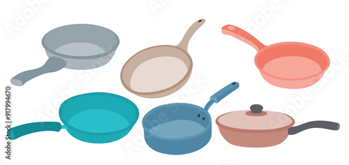 Empty frying pan vector set cute cartoon style.