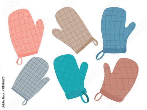 Cooking glove vector set cute cartoon style.