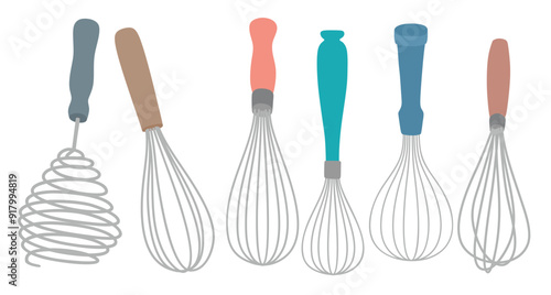 Wire whisk kitchen  vector set cute cartoon style.