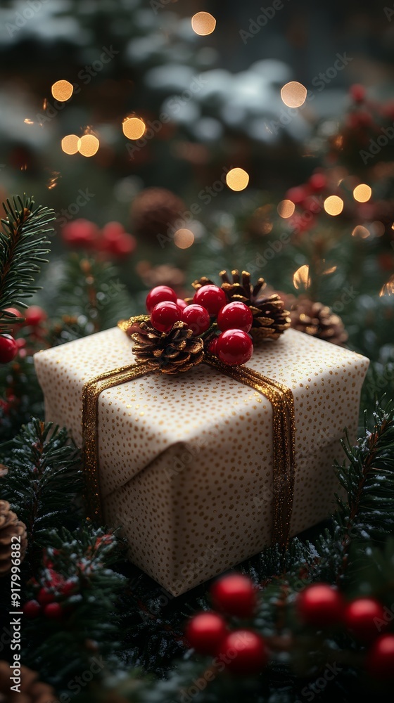 Christmas Gift Box with Gold Background, Holiday Decorations Generative AI Christmas Gift Box with Gold Background, Holiday Decorations Generative AI
