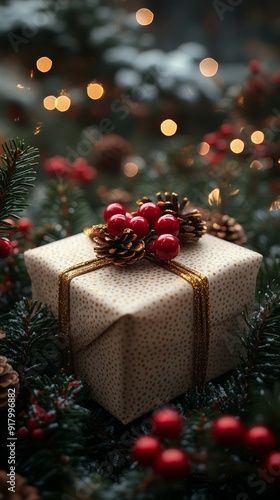 Christmas Gift Box with Gold Background, Holiday Decorations Generative AI