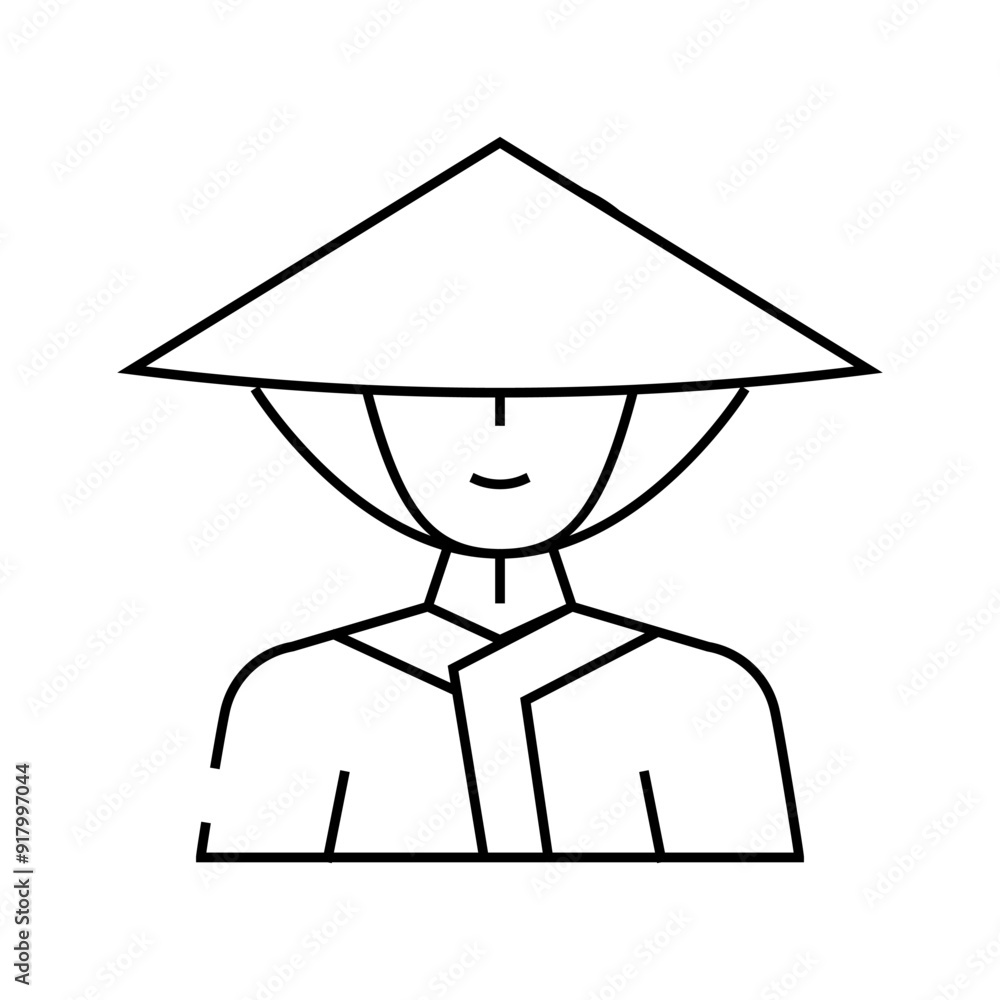 dawley chinese conical hat line icon vector. dawley chinese conical hat sign. isolated contour symbol black illustration