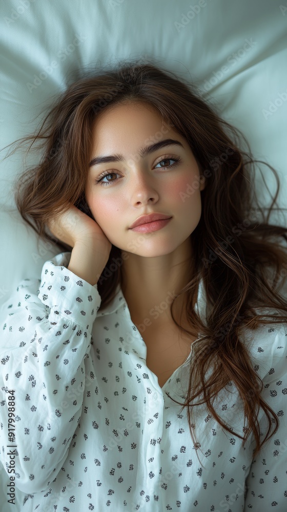 Woman Lying on White Bed in Fashionable Outfit, Bangkok, Thailand Generative AI Woman Lying on White Bed in Fashionable Outfit, Bangkok, Thailand Generative AI