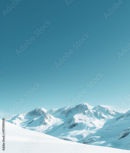 Minimalistic background of blue sky and snowy mountains