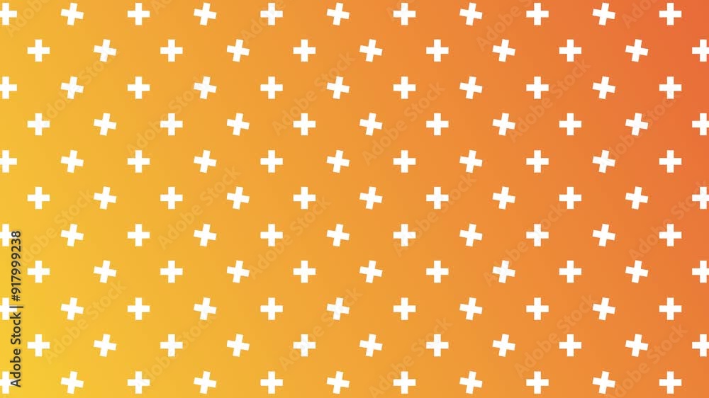 Orange gradient background with evenly spaced white plus signs, seamless looping animation, perfect for modern designs.
