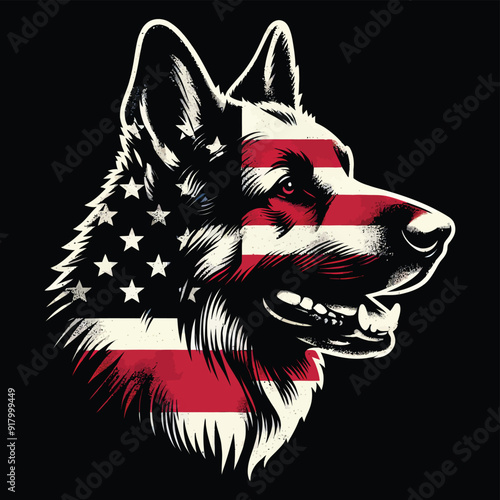 German Shepherd Dog With American Flag