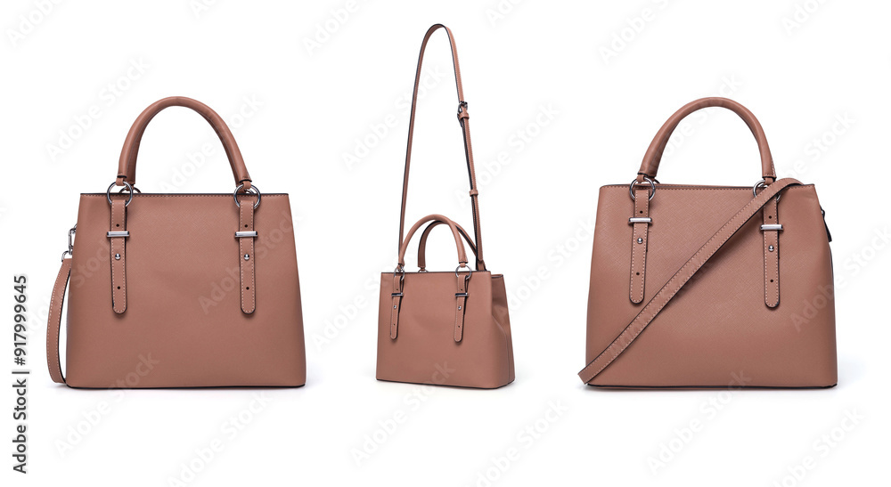 Group of women's fashion beige purse handbag isolated on white background. Grey leather unisex casual shoulder bag. High resolution photo product - Stock photo Group of women's fashion beige purse handbag isolated on white background. Grey leather unisex casual shoulder bag. High resolution photo product - Stock photo