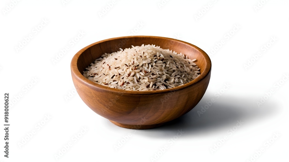 mixed low glycaemic index healthy rice grain basmati in wooden bowl on white background mixed low glycaemic index healthy rice grain basmati in wooden bowl on white background