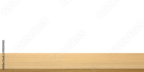 Wood table with perspective view. Wooden desk isolated on transparent background with top front view. Realistic kitchen board vector illustration. Rustic countertop of timber surface, floor, deck.