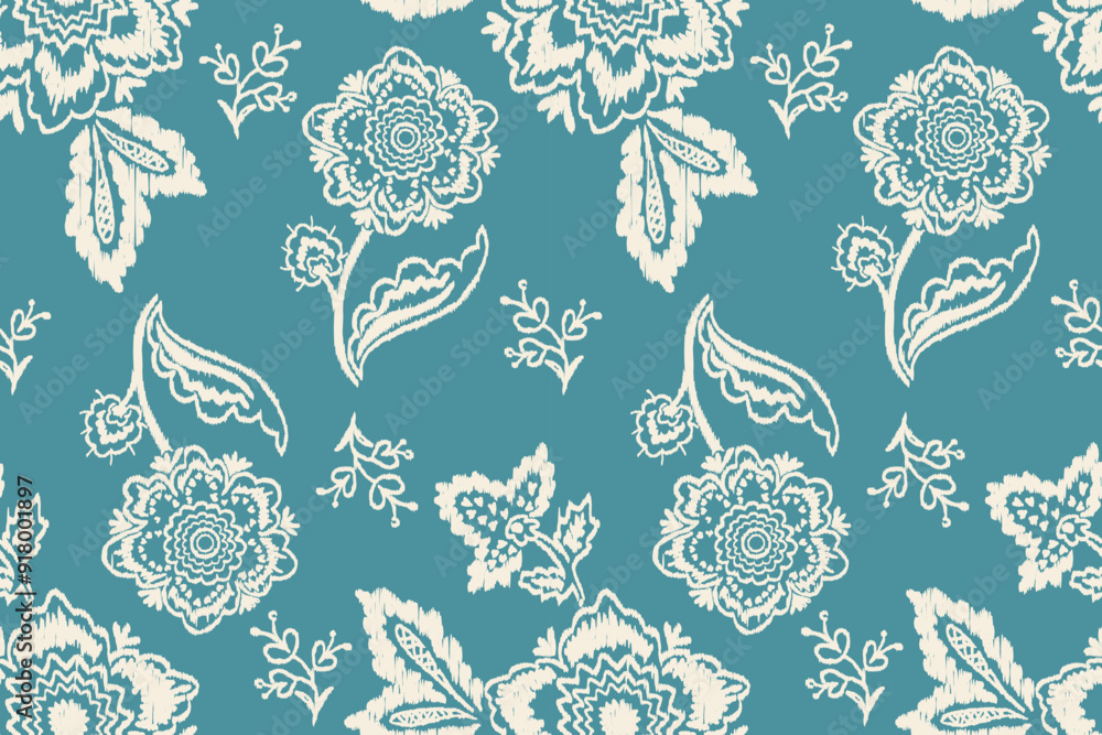 Fototapeta premium Motifs African paisley boho Floral Ikat seamless pattern embroidery border. Ethnic ikat saree sarong flower design for Ikat pattern and Ethnic Pattern.Border indian floral Aztec embroidery border.