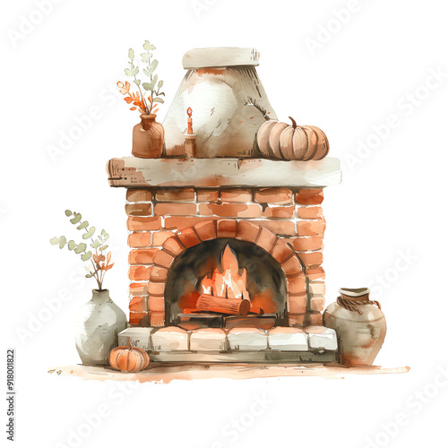 A autumn Fireplace isolated on transparent background
