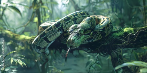 Green Python Snake in the Jungle photo