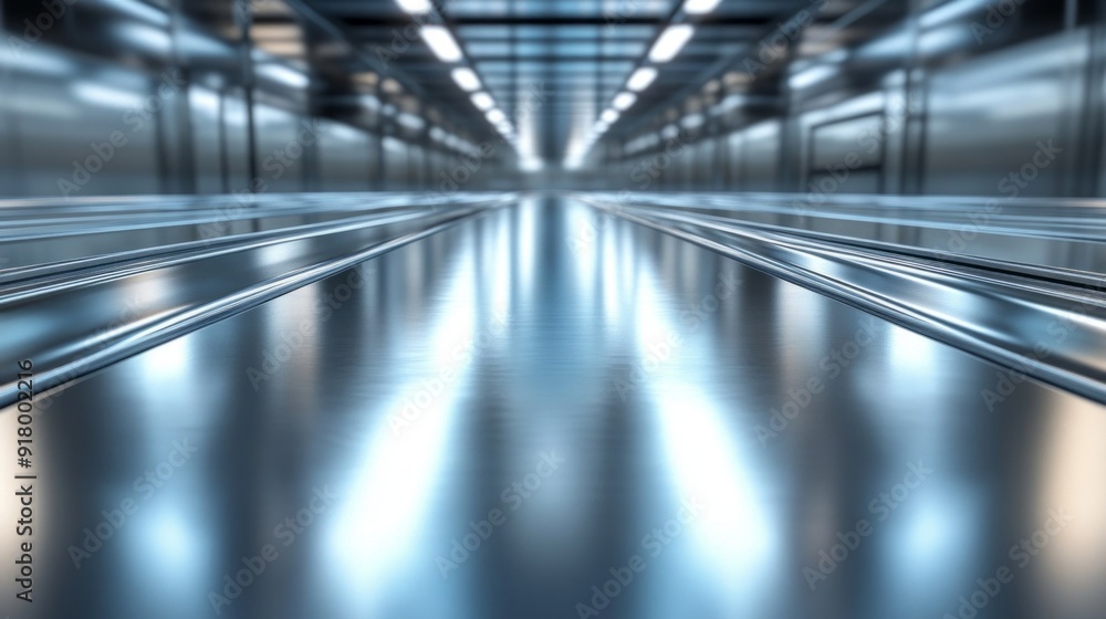 Obraz premium A long, empty hallway with a shiny, reflective surface