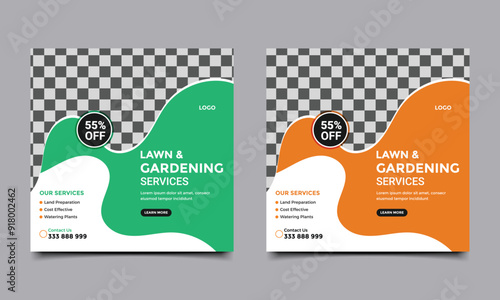 Lawn or gardening service social media post banner template.