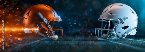 Two Football Helmets Facing Each Other – Abstract Digital Background