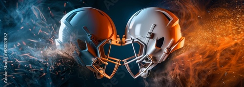 Two Football Helmets Facing Each Other – Abstract Digital Background