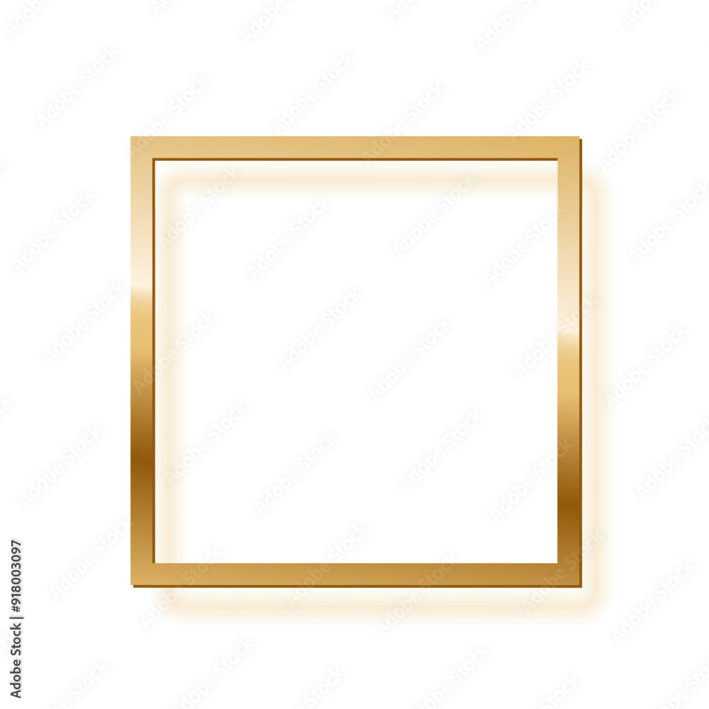 Golden square photo frame on white background. Gold button. Blank space for picture, painting, card. 3d realistic empty template vector illustration. Simple object mockup. Golden square photo frame on white background. Gold button. Blank space for picture, painting, card. 3d realistic empty template vector illustration. Simple object mockup.