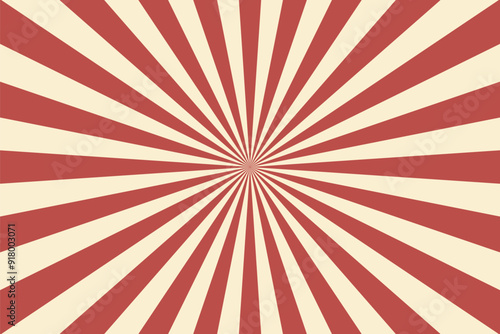 Circus background of spiral red beige rays vector illustration. Vintage radial pattern with sunbeams or starburst strip. Circus, carnival, summer fair or chapiteau backdrop.