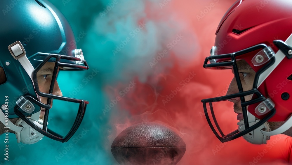 Two Football Helmets Facing Each Other – Abstract Digital Background Two Football Helmets Facing Each Other – Abstract Digital Background