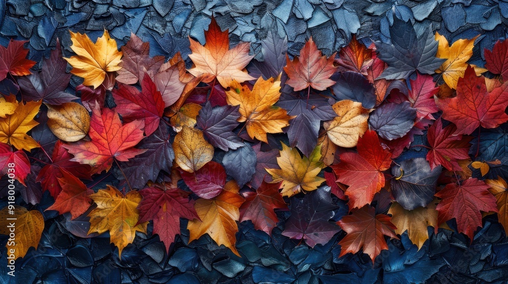 Autumn Leaves on a Dark Blue Background Autumn Leaves on a Dark Blue Background
