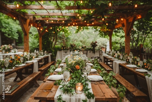 Elegant spring wedding with lush green plants and cascading flowers