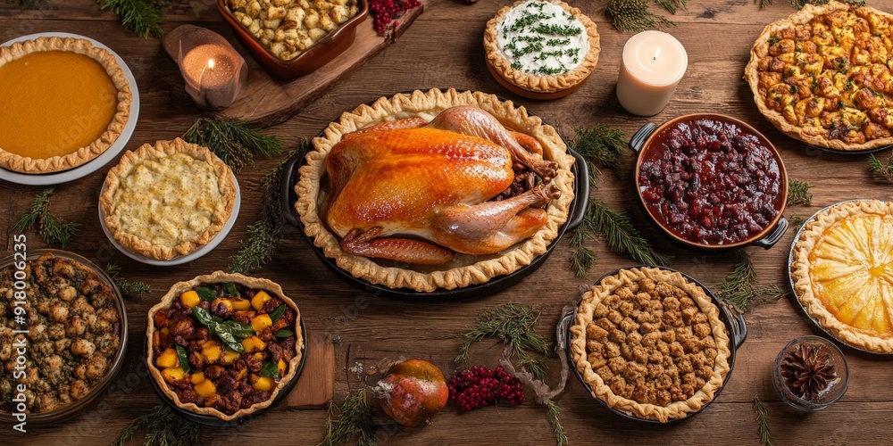 Lavish Thanksgiving Dinner Spread with Traditional Dishes Lavish Thanksgiving Dinner Spread with Traditional Dishes