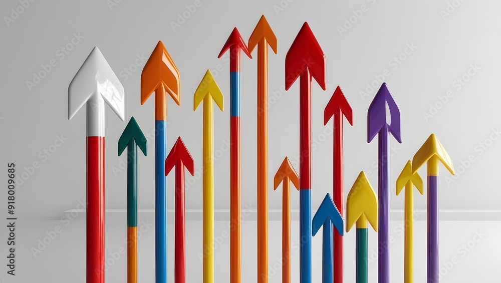 Set of arrows pointing in different directions on a wall with white background with shadows Set of arrows pointing in different directions on a wall with white background with shadows