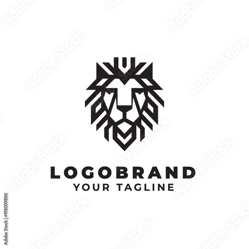 A logo for a brand that is black and white. The logo is a lion with a tagline that says "Logobrand"