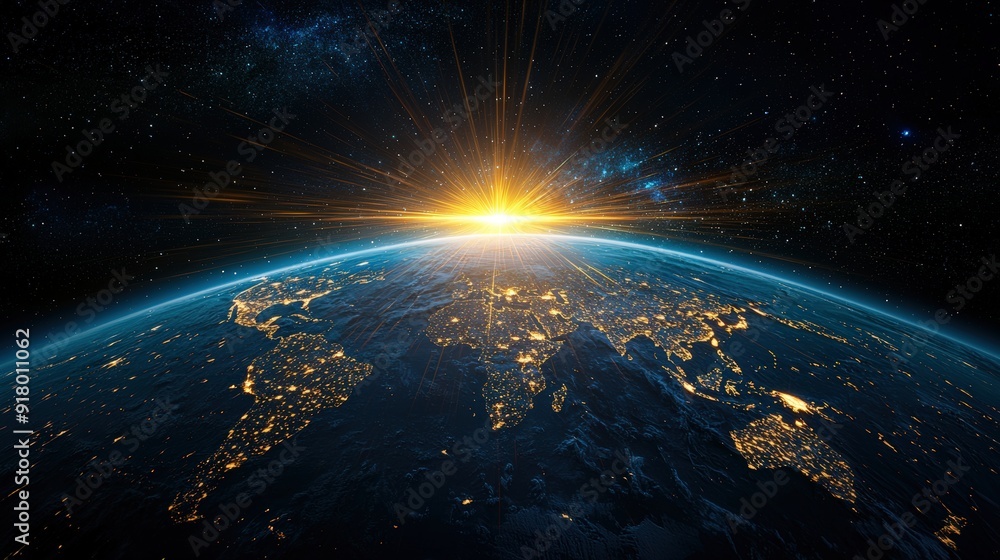 Light beams representing knowledge spreading across the world Light beams representing knowledge spreading across the world