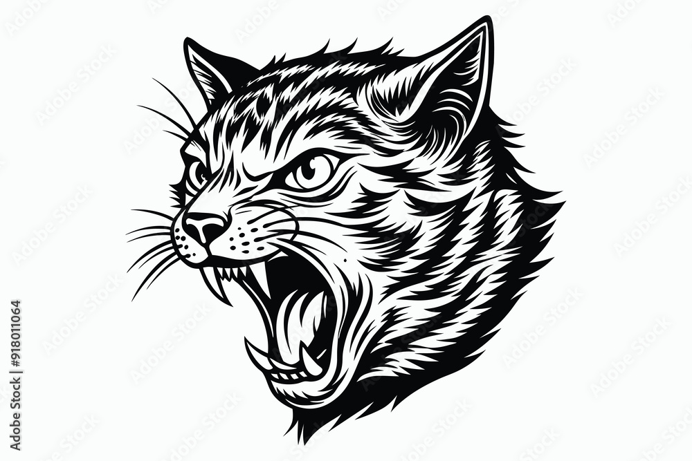 Fototapeta premium roaring kitty black silhouette color.eps
