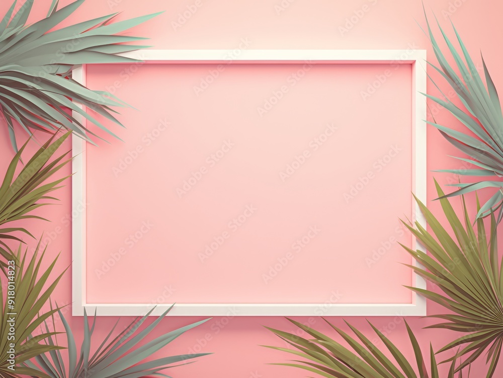 Flat Lay of Palm Leaves on a Pastel Background, Top View Generative AI Flat Lay of Palm Leaves on a Pastel Background, Top View Generative AI