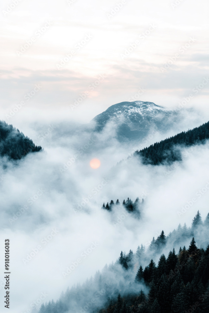 Mount and snow misty sky in foggy nature background wallpaper Mount and snow misty sky in foggy nature background wallpaper