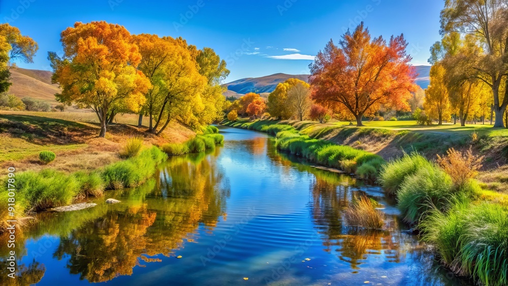 Serene autumn scene at Coyote Creek in Milpitas, California, featuring a meandering stream, lush greenery, and vibrant fall foliage under a clear blue sky. Serene autumn scene at Coyote Creek in Milpitas, California, featuring a meandering stream, lush greenery, and vibrant fall foliage under a clear blue sky.