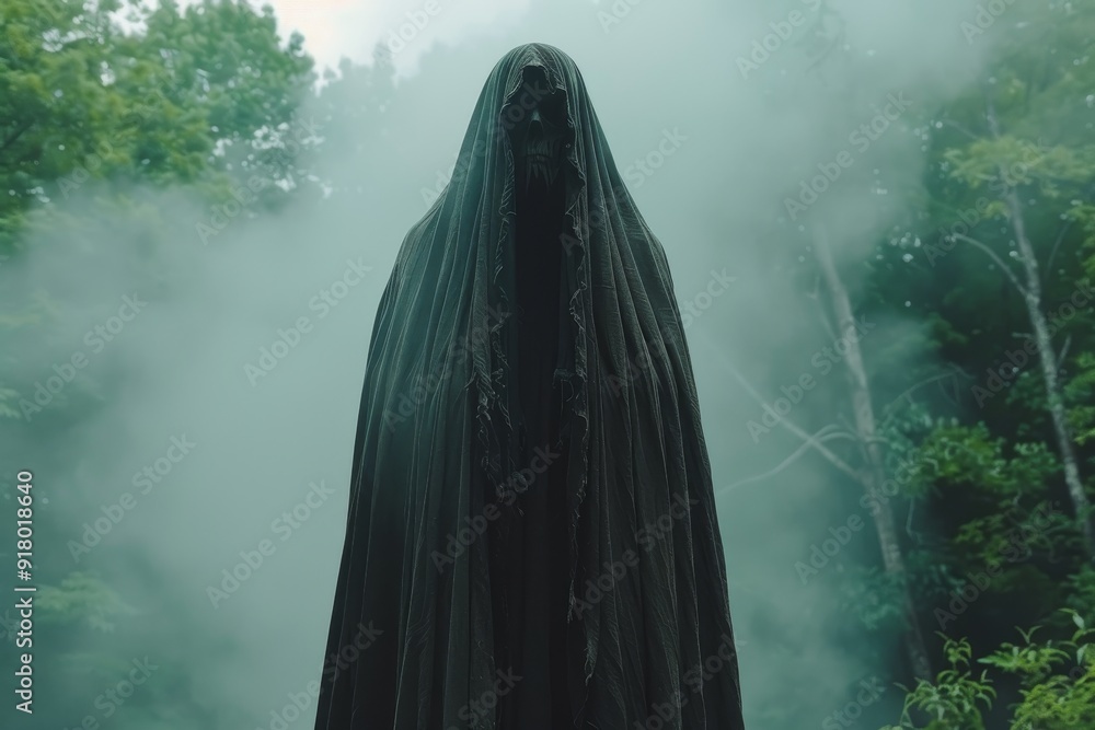 Mysterious Figure Emanating Fog in a Dense Forest During Twilight Hours Mysterious Figure Emanating Fog in a Dense Forest During Twilight Hours