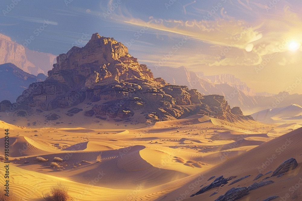 Fototapeta premium A Majestic Mountain Range Rising Above Golden Desert Dunes