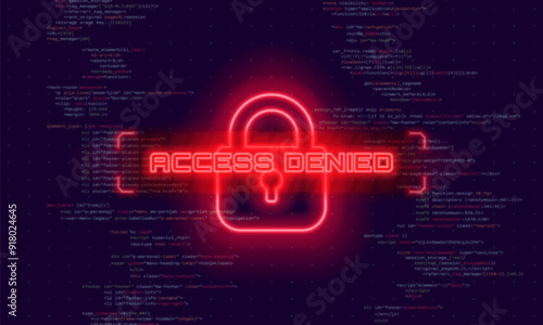 Access denied. Hacked system or cyber attack. Warning on the screen. Vector illustration.