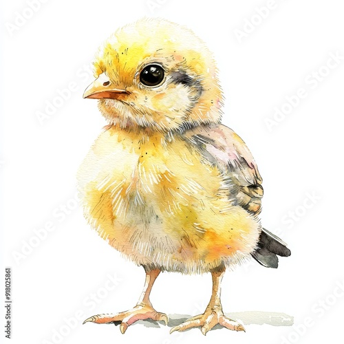 Highly Detailed Watercolor Illustration of a Chick, Isolated on White Background, Perfect for Spring or Easter Themed Designs Generative AI