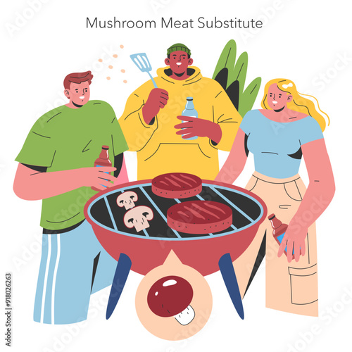 Mushroom Cultivation. Flat Vector Illustration