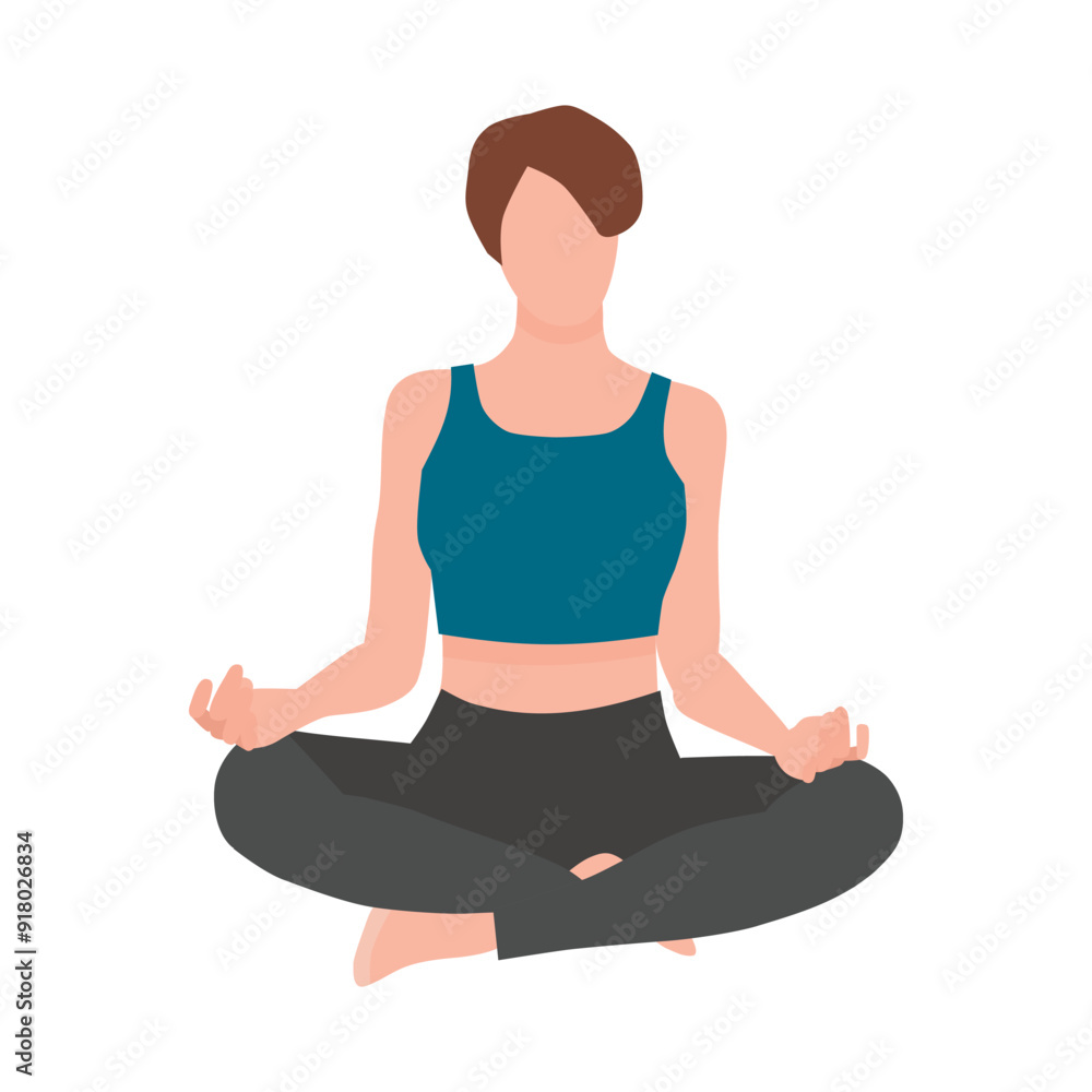 Woman yoga pose vector illustration. Female person practicing yoga. Girl in asana lotus. Meditation, relaxation. Healthy living. Sports club, fitness exercises banner, poster. Woman yoga pose vector illustration. Female person practicing yoga. Girl in asana lotus. Meditation, relaxation. Healthy living. Sports club, fitness exercises banner, poster.