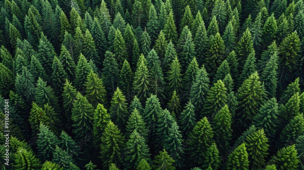 Lush evergreen forest viewed from above on a sunny day Lush evergreen forest viewed from above on a sunny day