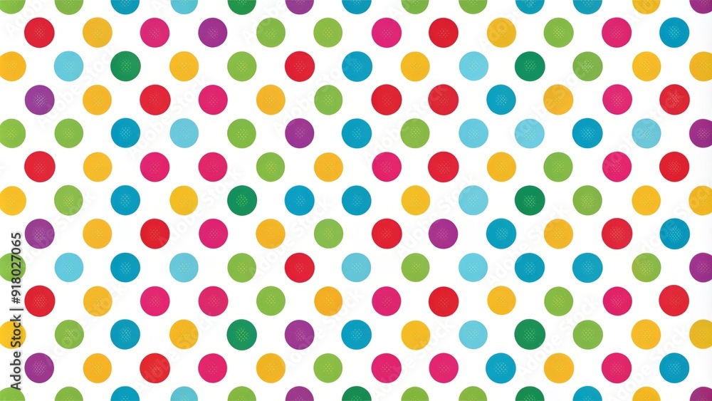 Vibrant colorful polka dots pattern on a seamless white background, ideal for textures, wallpapers, and designs requiring a playful and whimsical visual element. Vibrant colorful polka dots pattern on a seamless white background, ideal for textures, wallpapers, and designs requiring a playful and whimsical visual element.