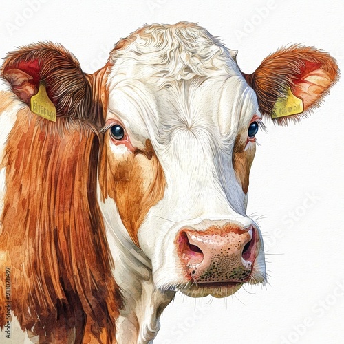 Highly Detailed Watercolor Illustration of a Guernsey Cow on White Background, Perfect for Farming, Agriculture, and Animal Related Designs Generative AI photo