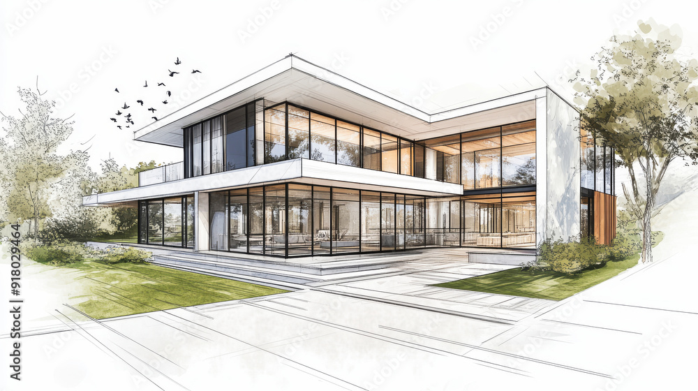 Architectural sketch of a house facade Architectural sketch of a house facade
