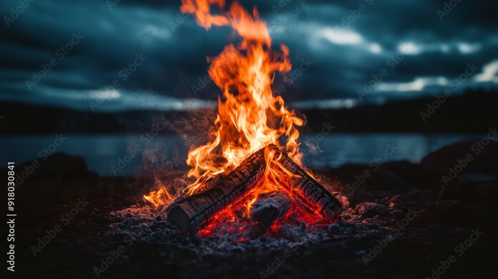 A focused image of a bonfirea flames, with smoke billowing into the night sky, capturing the raw energy and movement of the fire. A focused image of a bonfirea flames, with smoke billowing into the night sky, capturing the raw energy and movement of the fire.