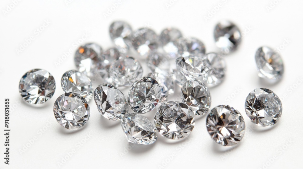 A group of small, round-cut diamonds scattered elegantly on a white background, showcasing their brilliance and clarity. A group of small, round-cut diamonds scattered elegantly on a white background, showcasing their brilliance and clarity.