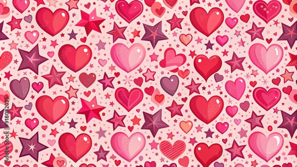 Vibrant red and pink hearts, stars, and abstract shapes swirl together in a whimsical, dreamy pattern, perfect for Valentine's Day or love-themed designs. Vibrant red and pink hearts, stars, and abstract shapes swirl together in a whimsical, dreamy pattern, perfect for Valentine's Day or love-themed designs.