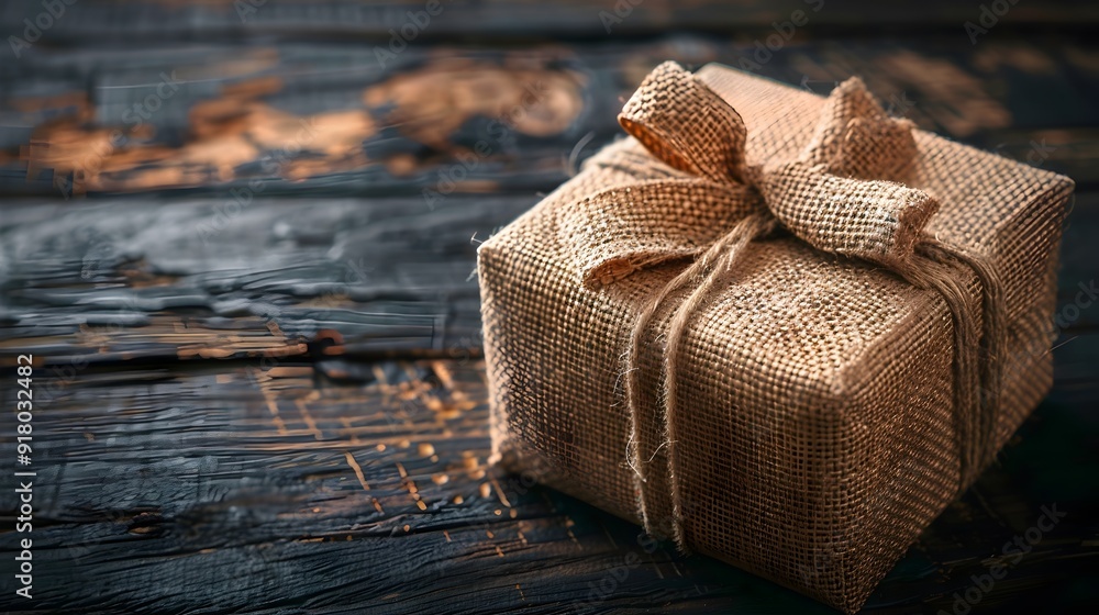 Rustic Gift Box with Burlap Bow Charming Earthy and Festive Package Concept Rustic Gift Box with Burlap Bow Charming Earthy and Festive Package Concept