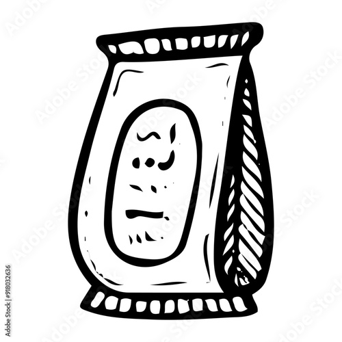 Hand drawn doodle of washing powder package. Cleaning agent. Washing things. House cleaning. Laundry room. Vector outline line art illustration.