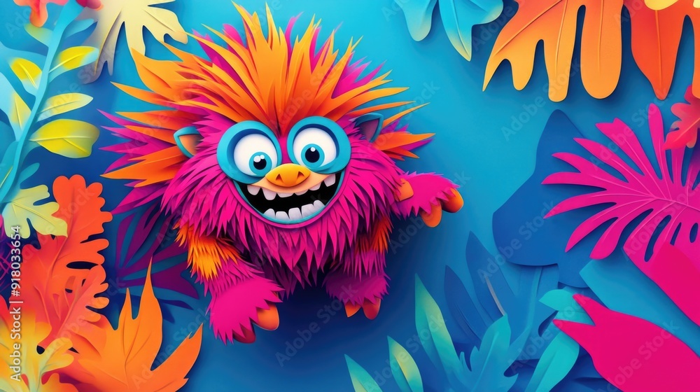 paper cut style illustration troll colorful 3d filed green hills whimsical clouds paper cut style illustration troll colorful 3d filed green hills whimsical clouds