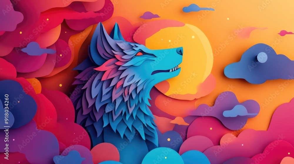 paper cut style illustration werewolf colorful 3d paper cut style illustration werewolf colorful 3d